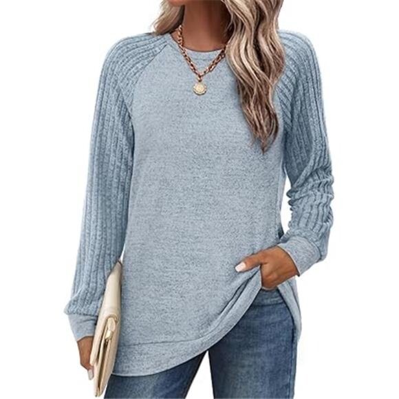 Tunic Sweatshirts for Women Crewneck Lightweight Sweaters Raglan Long - Picture 5 of 5
